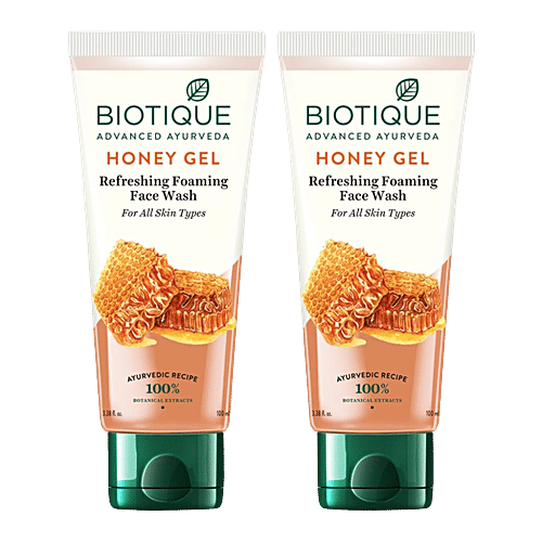BIOTIQUE Honey Gel Refreshing Foaming Face Wash - For All Skin Types, 100% Botanical Extracts, 100 ml (Pack of 2) 100% Botanical Extracts