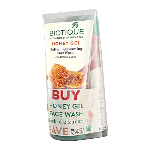 BIOTIQUE Honey Gel Refreshing Foaming Face Wash - For All Skin Types, 100% Botanical Extracts, 100 ml (Pack of 2) 100% Botanical Extracts