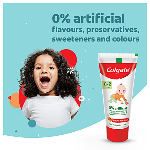 Colgate Kid's Toothpaste - 0-2 years, Natural Fruit Flavour, Fluoride Free, 0% Artificial, 70 g Tube 