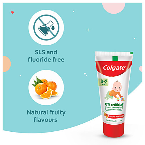 Colgate Kid's Toothpaste - 0-2 years, Natural Fruit Flavour, Fluoride Free, 0% Artificial, 70 g Tube 