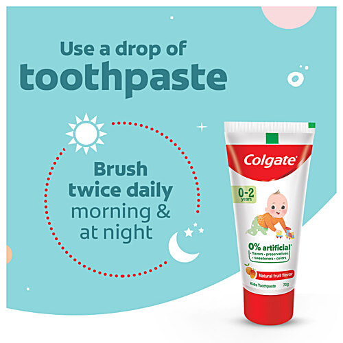 Colgate Kid's Toothpaste - 0-2 years, Natural Fruit Flavour, Fluoride Free, 0% Artificial, 70 g Tube 