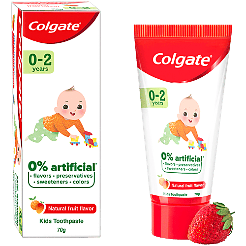 Colgate Kids Toothpaste - 0 To 2 Years, 70 g Tube 0% Artificial Flavours, Preservatives, Sweetners & Colours, , Natural Fruit Flavour, Fluoride Free, 0% Artificial