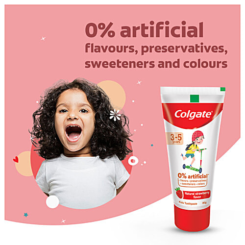 Colgate Kid's Toothpaste - 3-5 years, Natural Strawberry Flavour, 0% Artificial, 80 g Tube 