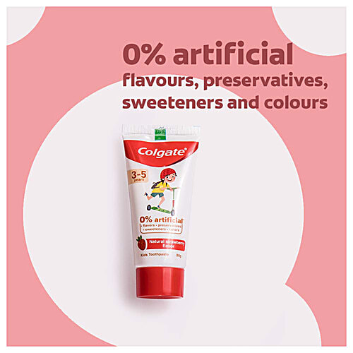 Colgate Kids Toothpaste - 3-5 years, Natural Strawberry Flavour, 0% Artificial, 80 g Tube 0% Artificial Flavors, Preservatives, Sweeteners & Colors