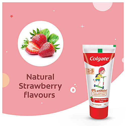 Colgate Kids Toothpaste - 3-5 years, Natural Strawberry Flavour, 0% Artificial, 80 g Tube 0% Artificial Flavors, Preservatives, Sweeteners & Colors