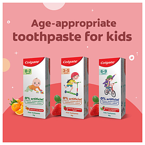 Colgate Kid's Toothpaste - 3-5 years, Natural Strawberry Flavour, 0% Artificial, 80 g Tube 