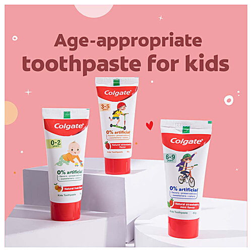 Colgate Kids Toothpaste - 3-5 years, Natural Strawberry Flavour, 0% Artificial, 80 g Tube 0% Artificial Flavors, Preservatives, Sweeteners & Colors