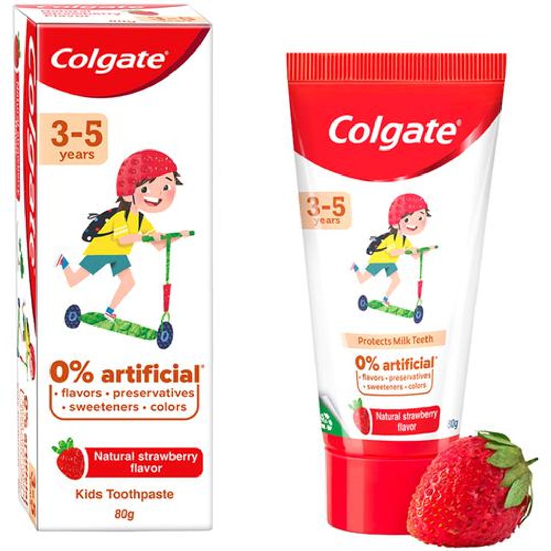 Colgate Kids Toothpaste - 3-5 years, Natural Strawberry Flavour, 0% Artificial, 80 g Tube