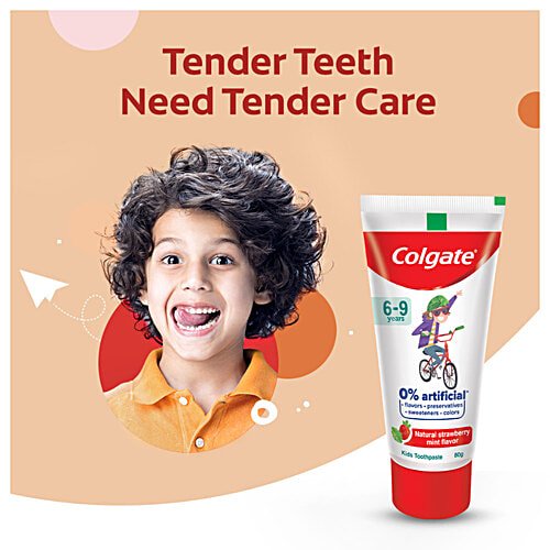 Colgate Kid's Toothpaste - 6-9 Years, Natural Strawberry Mint Flavour, 0% Artificial, 80 g Tube 