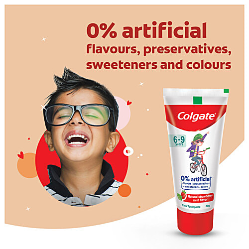Colgate Kid's Toothpaste - 6-9 Years, Natural Strawberry Mint Flavour, 0% Artificial, 80 g Tube 
