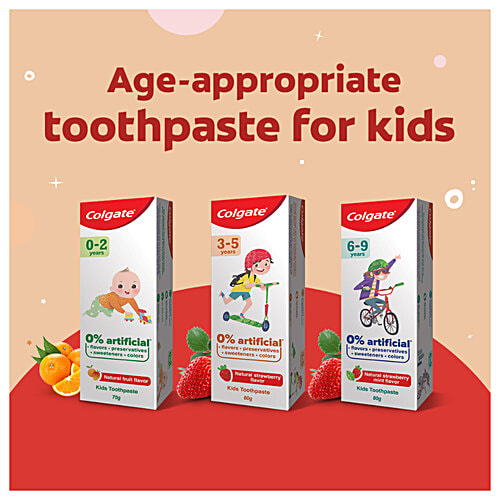 Colgate Kid's Toothpaste - 6-9 Years, Natural Strawberry Mint Flavour, 0% Artificial, 80 g Tube 