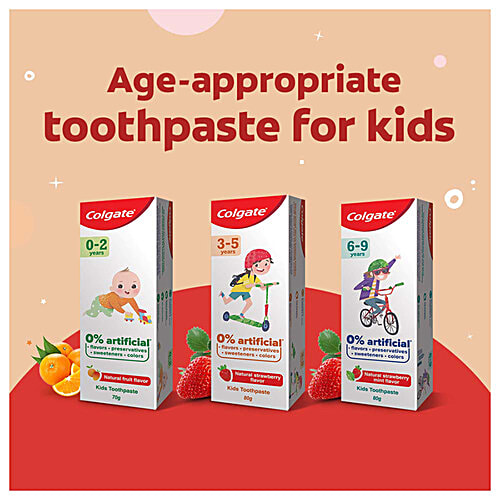Colgate Kids Toothpaste - 6 To 9 Years, Natural Strawberry Mint Flavour, 0% Artificial, 80 g Tube 0% Artificial Flavors, Preservatives, Sweeteners & Colors