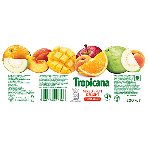 Tropicana Mixed Fruit Delight Juice - Aseptic Pack, 200 ml Bottle No Added Preservatives