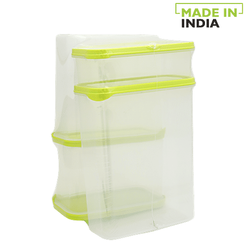 Mastercook Storage Container Set - Green, Plastic, Plain, Rectangular, 4 pcs  Microwave Safe
