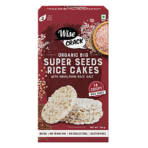 Wise Crack Organic Big Super Seeds Rice Cakes - With Himalayan Rock Salt, 125 g (18 pcs) No Oil, No Trans Fat, Gluten Free