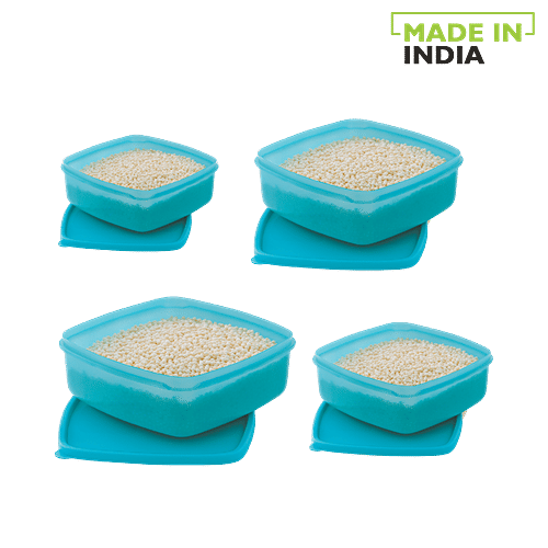 Mastercook Premium Square Plastic Container Set - Blue, 4 pcs  