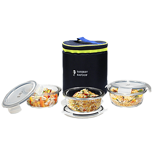 Buy Sanjeev Kapoor Boston Round lass Lunch Box/Tiffin Box With Bag Online at Best Price of Rs