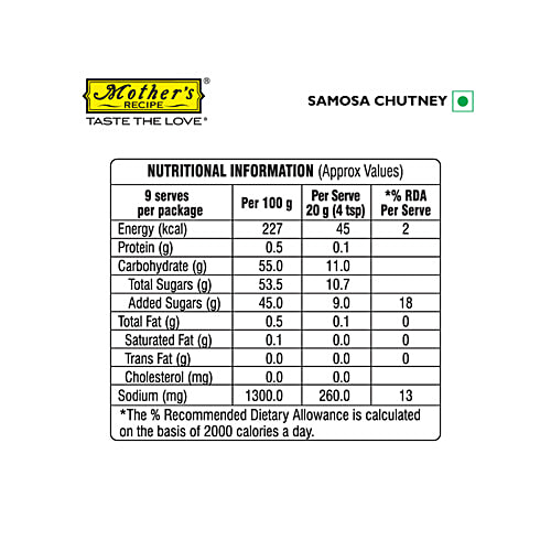 Mother's Recipe Samosa Chutney, 200 g No Trans Fat