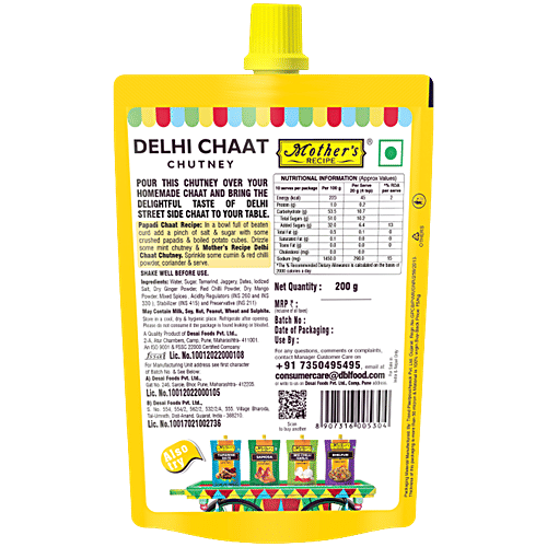 Mother's Recipe Delhi Chaat Chutney Chutney, 200 g  No Trans Fat