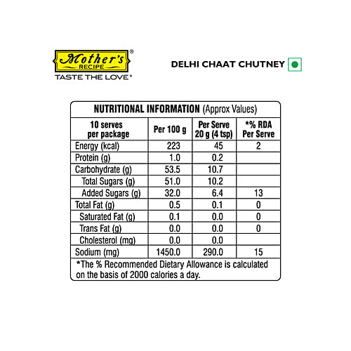 Mother's Recipe Delhi Chaat Chutney Chutney, 200 g  No Trans Fat
