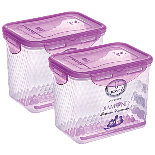 Joyo Diamond Lock Plastic Container - Printed, Rectangle, Assorted Colour, 1 L (Set of 2) Microwave Safe