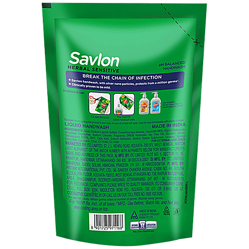 Savlon Herbal Sensitive pH Balanced Liquid Handwash - Refill Pouch, 175 ml  