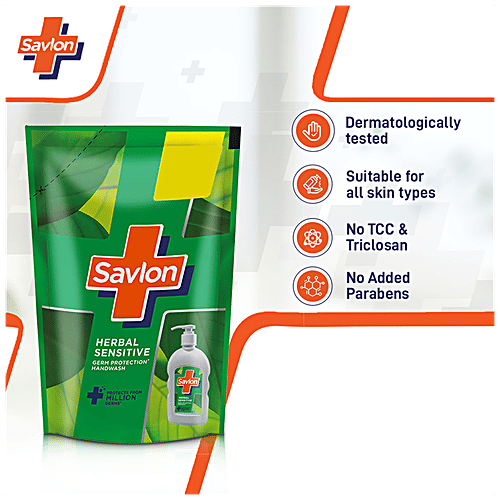 Savlon Herbal Sensitive pH Balanced Liquid Handwash - Refill Pouch, 175 ml  