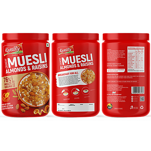 Buy Kwality Muesli Crunchy Almond, Raisins & Honey High Iron & Protein Online at Best Price of