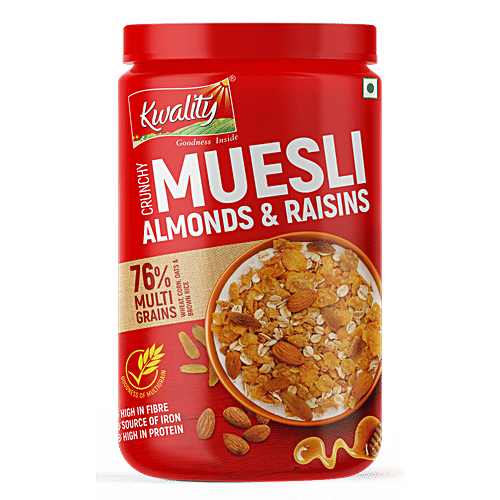 Buy Kwality Muesli Crunchy Almond, Raisins & Honey High Iron & Protein Online at Best Price of