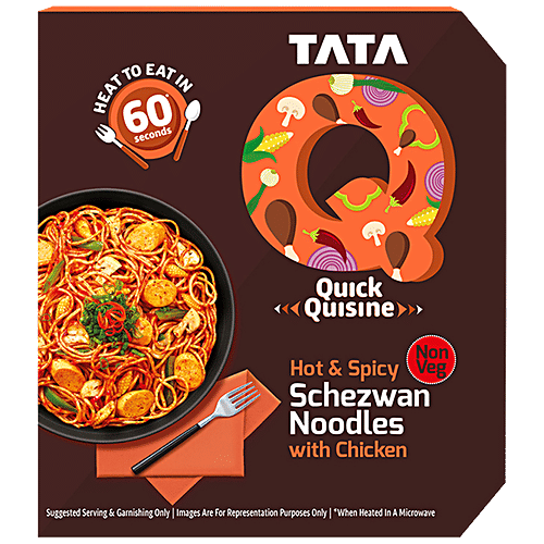 TATA Q Ready To Eat Hot & Spicy Schezwan Noodles With Chicken - High Quality Ingredients, 305 g Quick Quisine