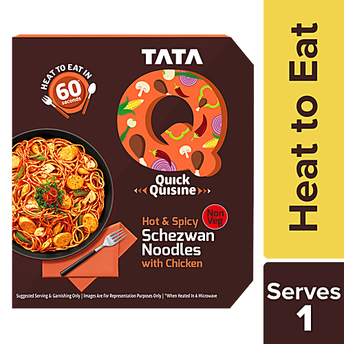 TATA Q Ready To Eat Hot & Spicy Schezwan Noodles With Chicken - High Quality Ingredients, 305 g Quick Quisine
