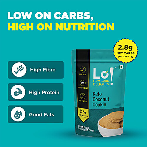 LO! Keto Coconut Cookies - No Added Sugar, High Protein, Low Carb Healthy Snack, 200 g Pouch 