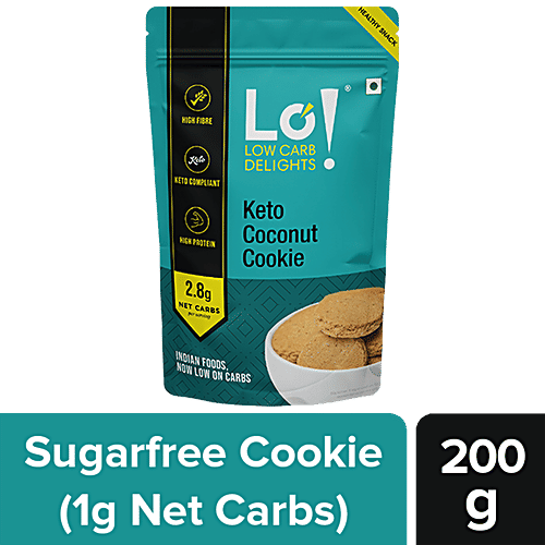 LO! Keto Coconut Cookies - No Added Sugar, High Protein, Low Carb Healthy Snack, 200 g Pouch 