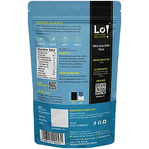 LO! Ultra Low Carb Flour, 1 kg  High Fibre & Protein, Keto Compliant