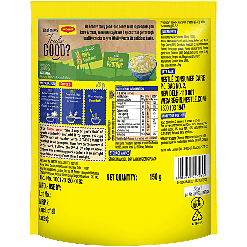 Maggi Pazzta Cheese Macaroni, 150 g Made With Suji/Rawa, Goodness of Protein