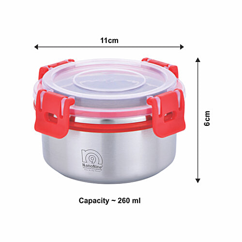 NanoNine Steel Lunch/Tiffin Box Set With Bag - Clip Lock, 260 ml Set of 3 Leakproof