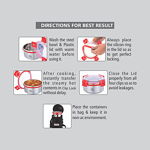 NanoNine Steel Lunch/Tiffin Box Set With Bag - Clip Lock, 260 ml Set of 3 Leakproof