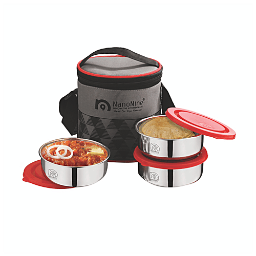 NanoNine Lunch Box/Tiffin Set Stainless Steel With Bag - Brunch, 3 pcs  