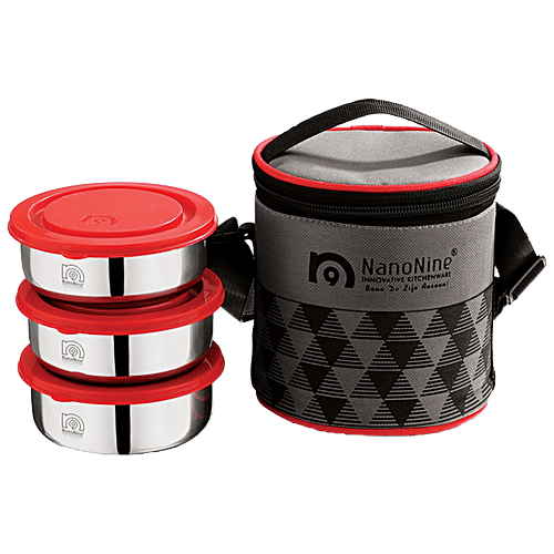 NanoNine Lunch Box/Tiffin Set Stainless Steel With Bag - Brunch, 3 pcs  