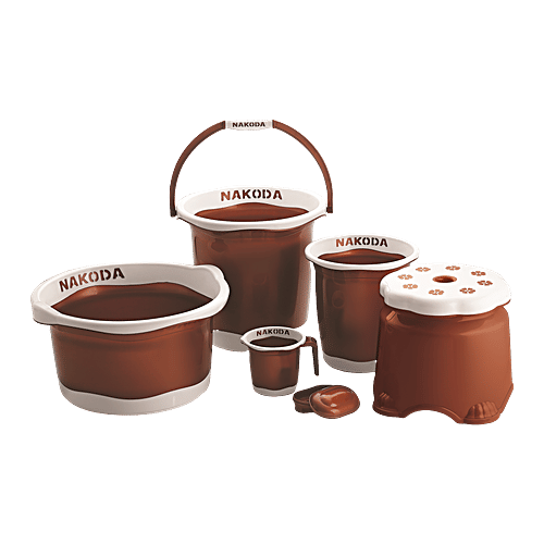 Nakoda Pixel Plastic Bathroom Set - Assorted Colour, 6 pcs  