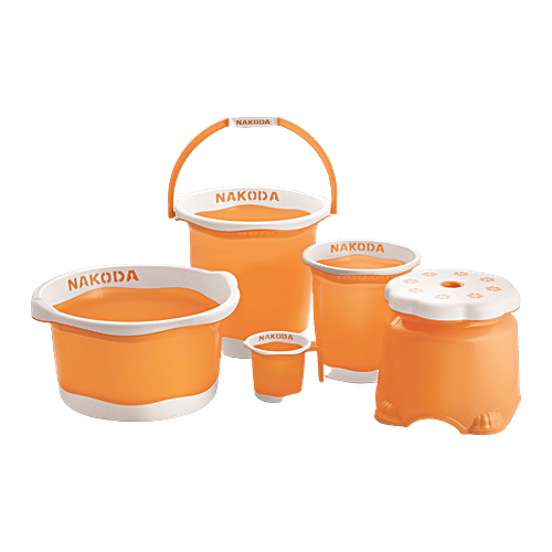 Nakoda Pixel Plastic Bathroom Set - Assorted Colour, 6 pcs  