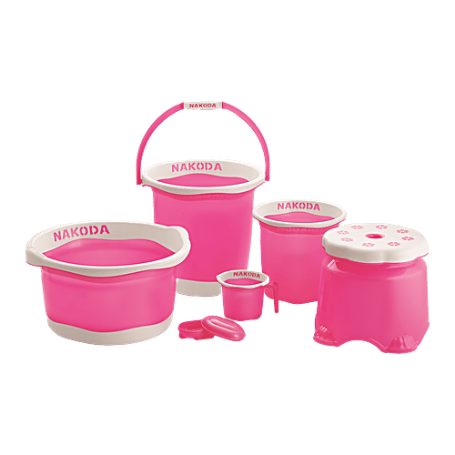 Nakoda Pixel Plastic Bathroom Set - Assorted Colour, 6 pcs  