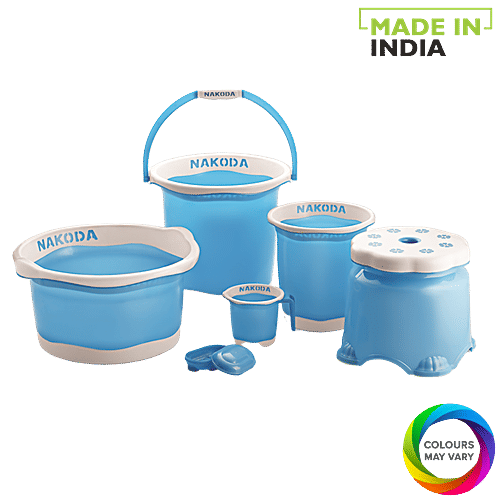 Nakoda Pixel Plastic Bathroom Set - Assorted Colour, 6 pcs  