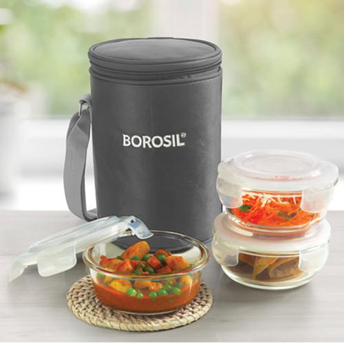 Borosil Set of 3 Pcs Prime Glass Lunch Box Of 400 ML Each Are Microwave  Safe