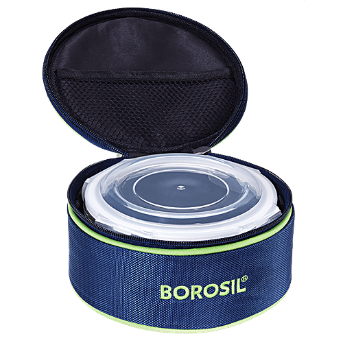 Borosil Borosilicate Glass Lunch Box / Tiffin Box Round - Blue, 620 ml  Microwaveable