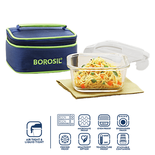 Borosil Borosilicate Glass Lunch Box/Tiffin Box, 520 ml Microwaveable