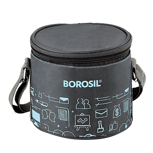 Borosil Carry Fresh Stainless Steel Lunch Box/Tiffin Box Set Insulated - Grey, 280 ml (Set of 2)