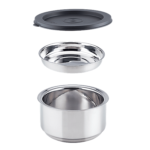 Borosil Carry Fresh Stainless Steel Lunch Box/Tiffin Box Set Insulated - Grey, 280 ml (Set of 2)