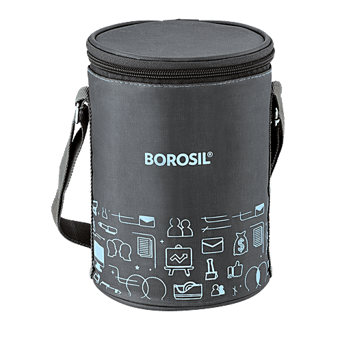 Borosil Carry Fresh Stainless Steel Lunch Box/Tiffin Box Insulated - Blue/Black, 3 pcs  