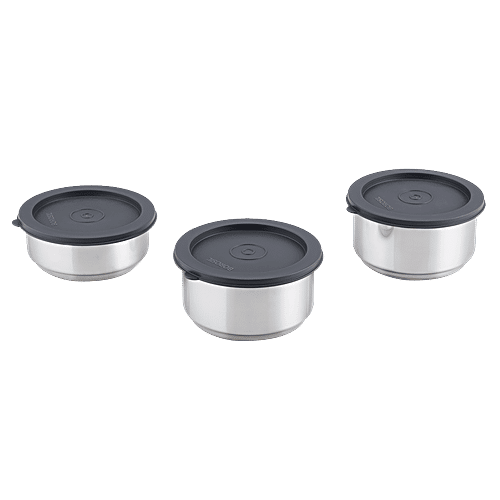 Borosil Carry Fresh Stainless Steel Lunch Box/Tiffin Box Insulated - Blue/Black, 3 pcs  